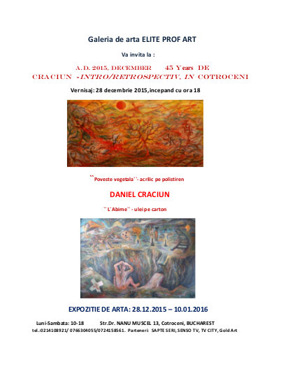 Afis expozitie Daniel CRACIUN la Elite Prof Art, 28.12.2015-10.01.2016
