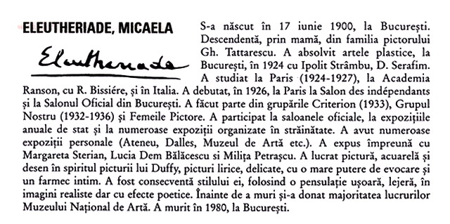 ELEUTHERIADE MICAELA - facsimil din "250 pictori romani 1890-1945", Mircea Deac, Ed.MEDRO 2003, pag.132