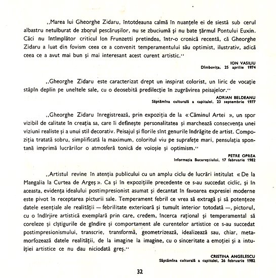 Gheorghe ZIDARU - pictura, Album-Catalog de dr Alexandru Cebuc, Muzeul de Arta al Romaniei, Bucuresti 1990 pag 32