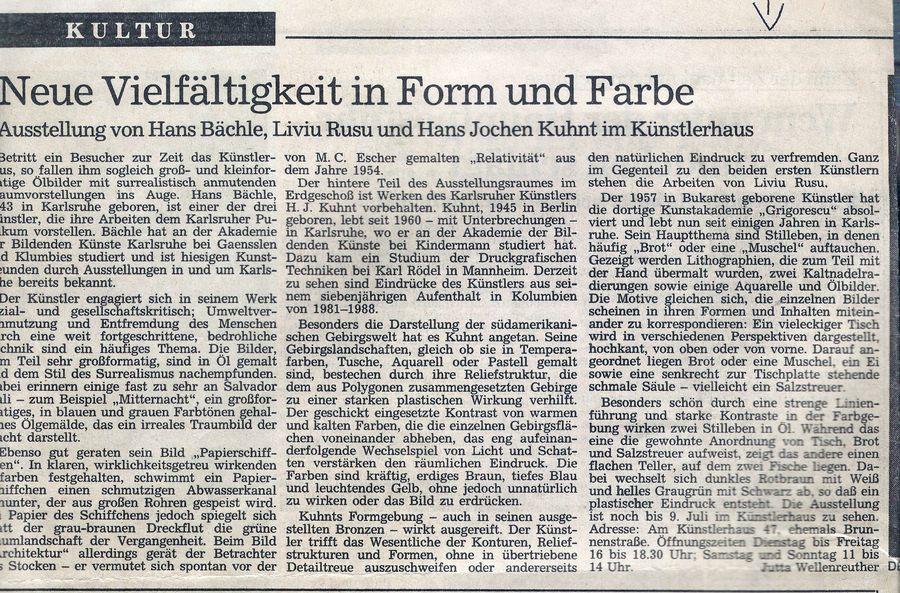 Articol despre Liviu RUSU in ziarul din Karlsruhe din 21 iunie 1989