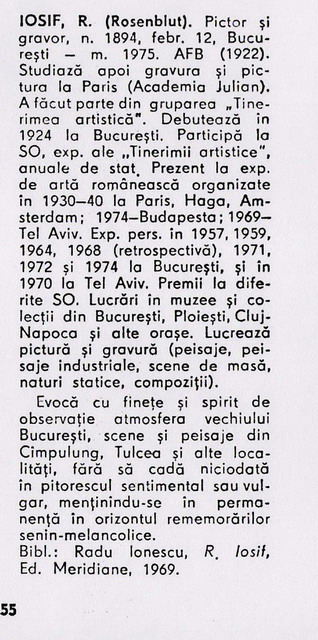 IOSIF R. - facsimil Octavian Barbosa - Dictionarul artistilor plastici contemporani - Ed.Meridiane, 1979, pag.255