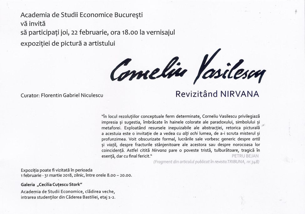 Corneliu VASILESCU - Invitatie vernisaj expozitie "Revizitand NIRVANA" la ASE pt 22.02.2018 