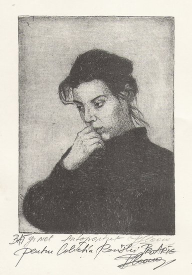 Ileana PLOSCARU PANAIT - "Autoportret" gravura metal, cuva 15x11 cm, exemplar pentru revista ProArte  
