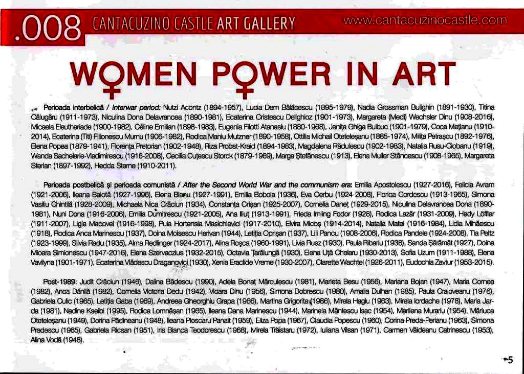 Lista artistelor participante la Expozitia WOMEN POWER IN ART de la Castelul Cantacuzino Busteni 21.02-30.09.2019