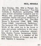 Mihaela NICA in PICTORI ROMANI CONTEMPORANI de UAP din RSR Ed. Artis, 1989 pag. 221