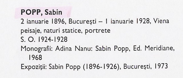 POPP SABIN -  facsimil din "Expozanti la Saloanele Oficiale de pictura, sculptura, grafica 1924-1944", Petre Oprea, pa