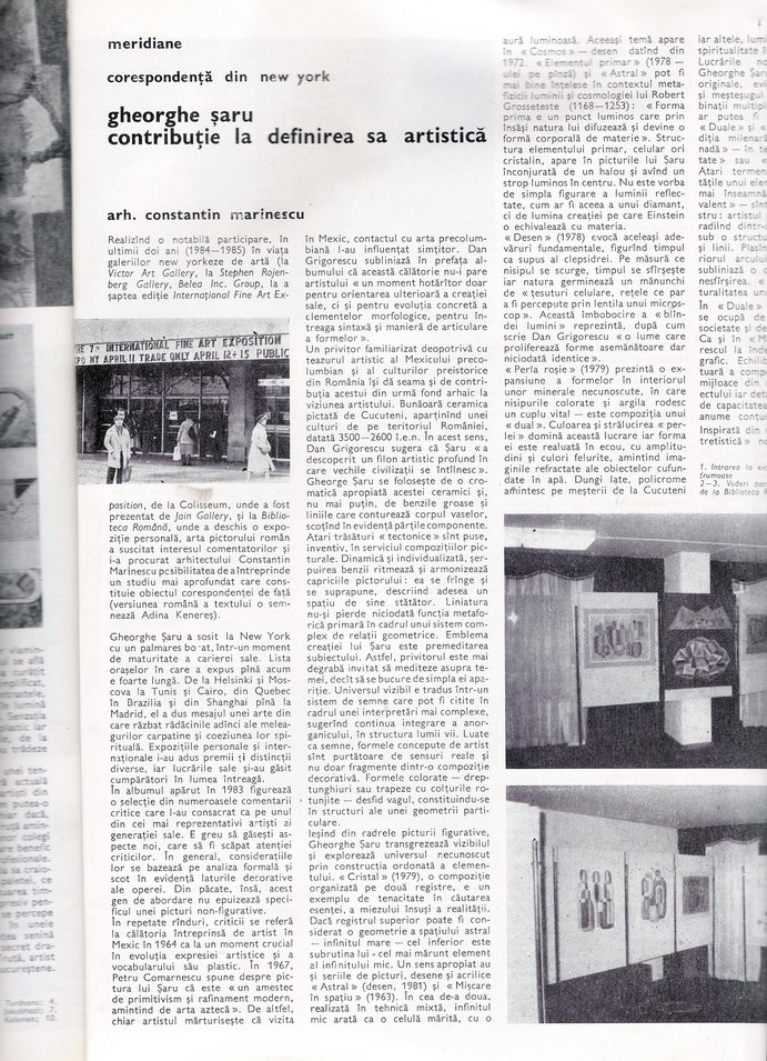 Gheorghe SARU in revista ARTA anul XXXII nr. 11-1985 pag. 35