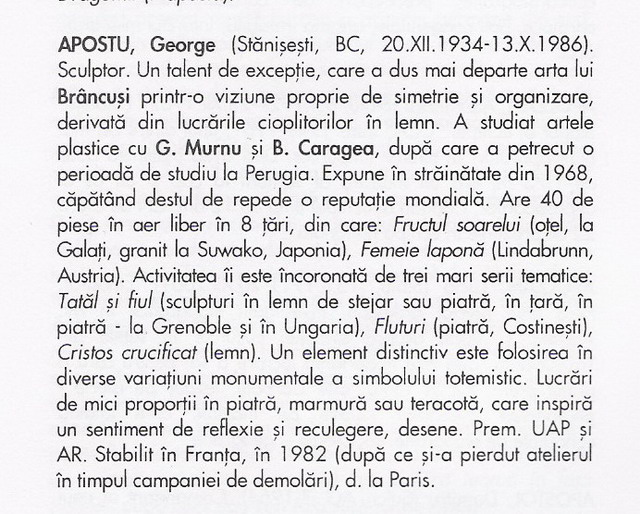 APOSTU GEORGE - facsimil DICTIONARUL PANORAMIC AL PERSONALITATILOR DIN ROMANIA SEC.XX - Serban N.Ionescu Ed.V.Frunza 2006 pag.22