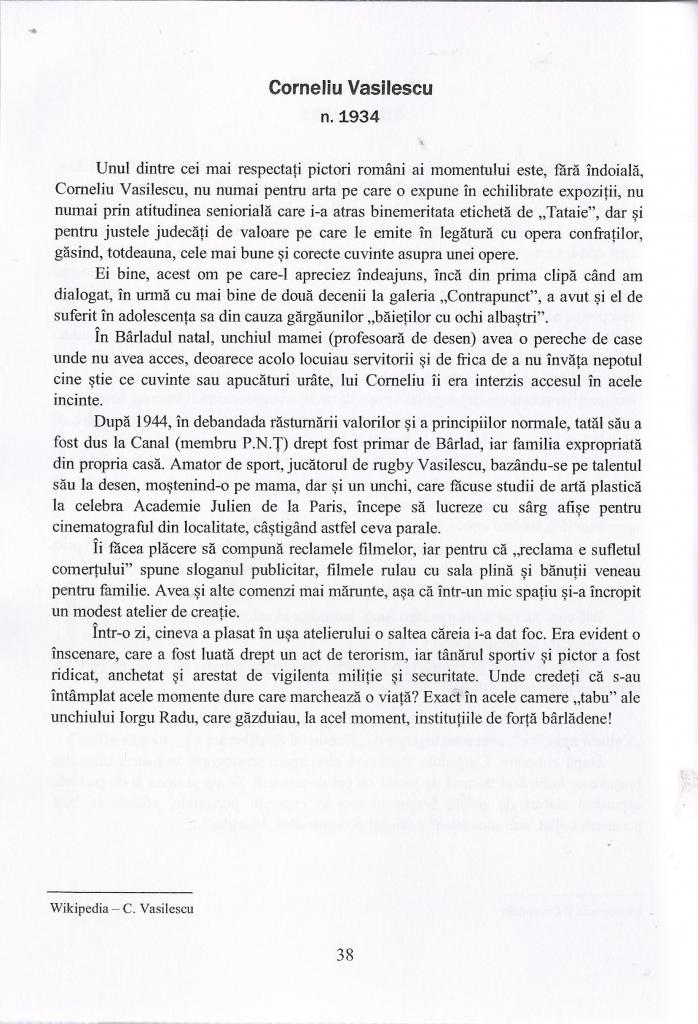 Corneliu VASILESCU la pag. 38 a volumului: "Inocenta umilita a pensulei" de Florin COLONAS 