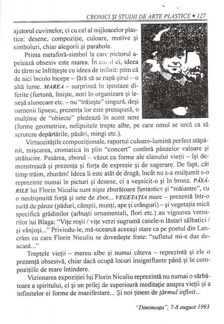 FLORIN NICULIU - facsimil din CRONICI SI STUDII DE ARTE PLASTICE vol.2 pag.127 de Augustin MACARIE