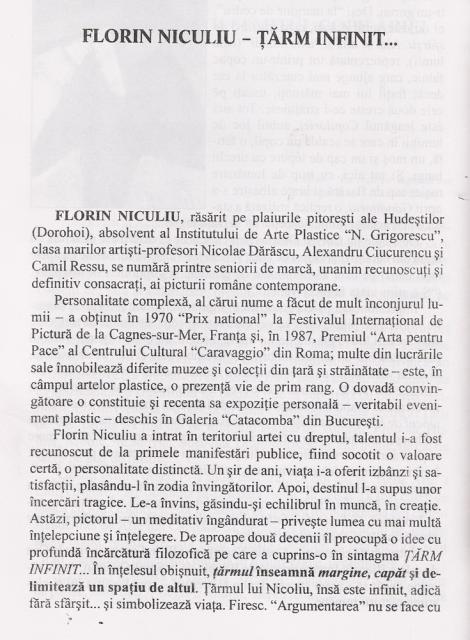 FLORIN NICULIU - facsimil din CRONICI SI STUDII DE ARTE PLASTICE vol.2 pag.126 de Augustin MACARIE