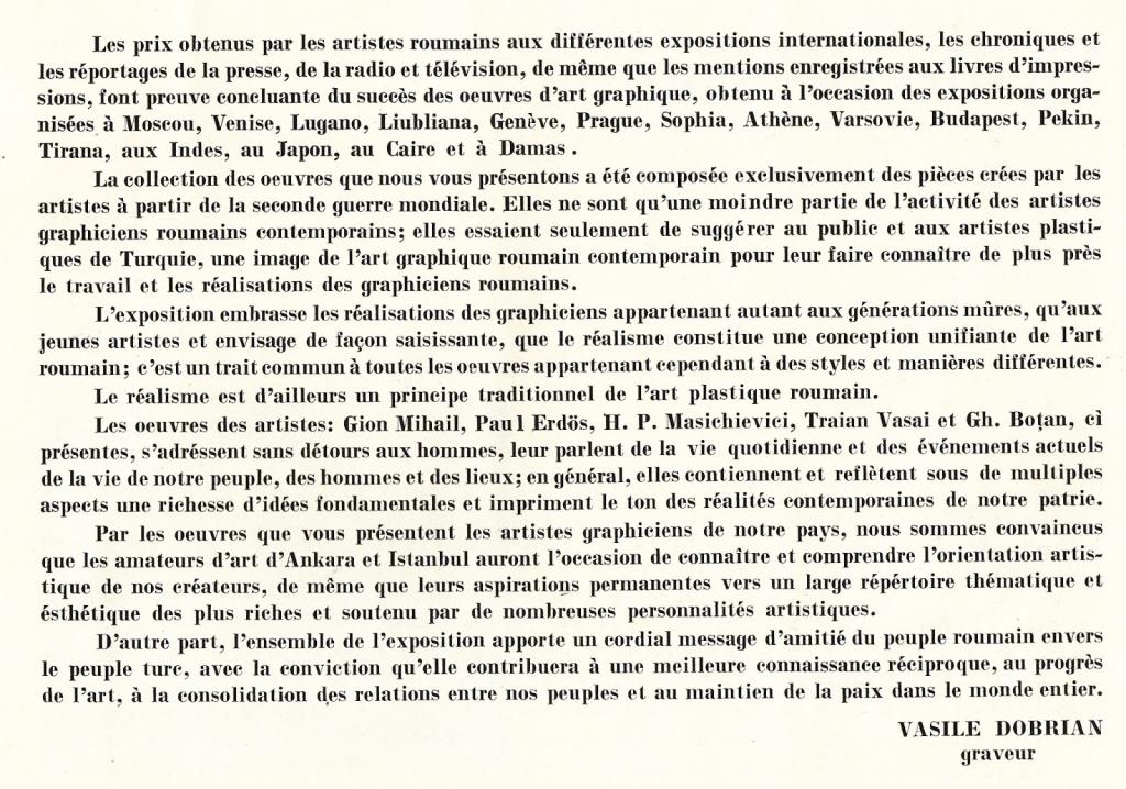 Catalogul expozitiei romanesti din Turcia 1964 - Prefata de Vasile Dobrian