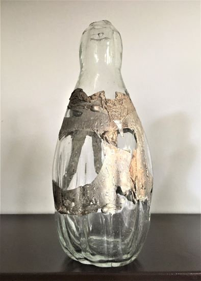Vază sticlă suflată 22 cm cu aplicații la cald de metal