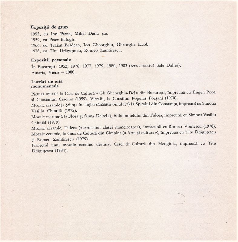 Date biografice in Albumul SPIRU CHINTILA din 1989, pag. 36