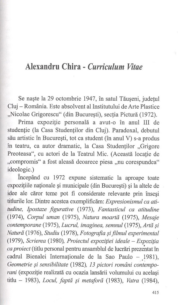 CHIRA ALEXANDRU - C.V. in "Cuvinte pentru ochi" pag.415