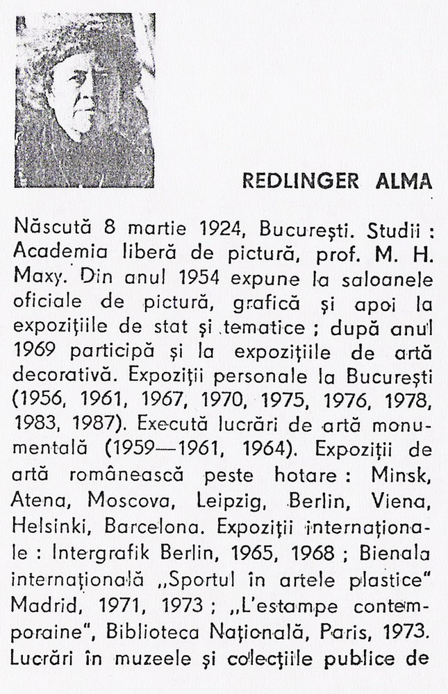 ALMA REDLINGER - facsimil PICTORI ROMANI CONTEMPORANI, UAP 1989 pag.163