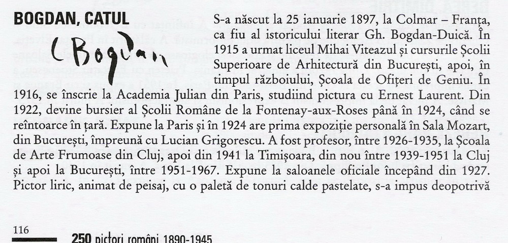 BOGDAN Catul - facsimil din "250 pictori romani 1890-1945", Mircea Deac, Ed.MEDRO 2003 pag.116