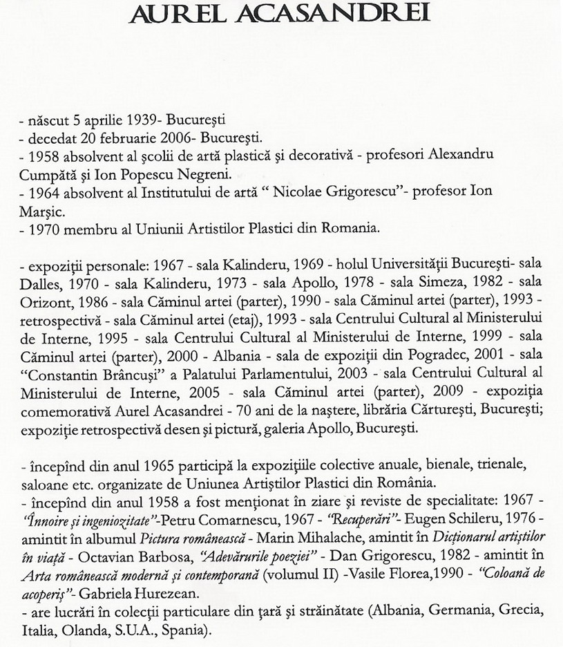 AUREL ACASANDREI - facsimil din Catalogul Expozitiei de la Muzeul de Arta Craiova iunie 2009