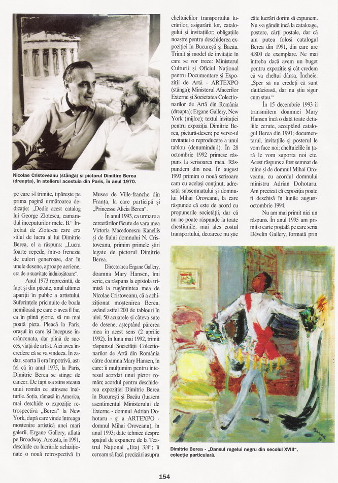 DIMITRIE BEREA - articol de Vasile Parizescu in revista CASA LUX pag. 154