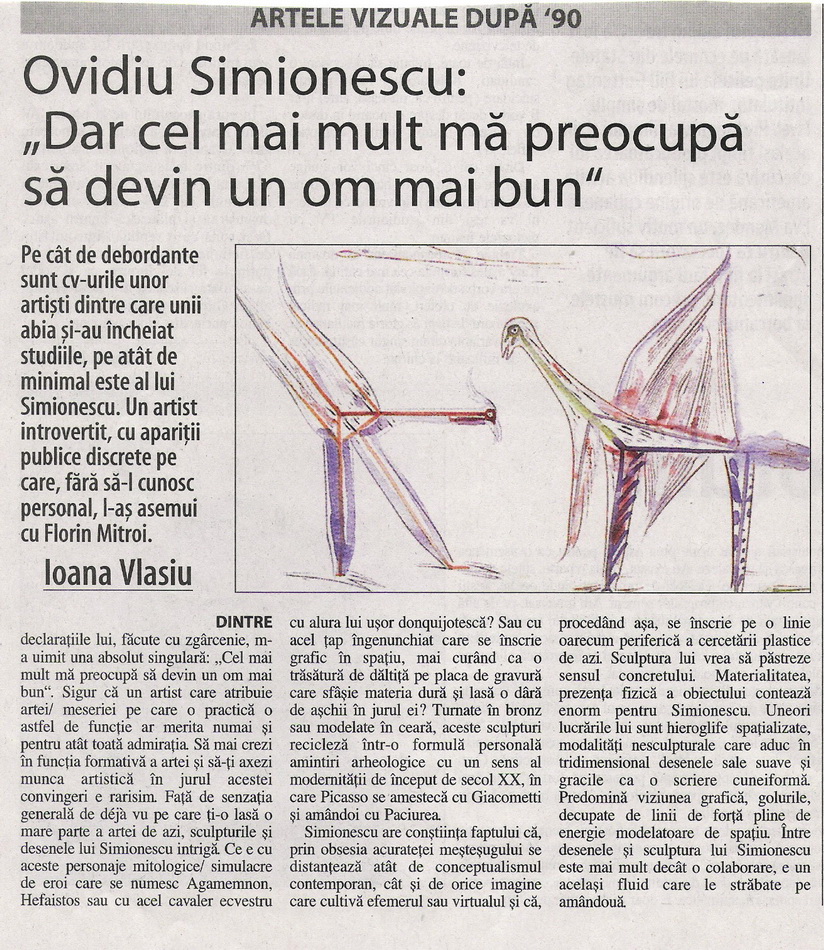 Ovidiu SIMIONESCU - articol "Dar cel mai mult ma preocupa sa devin un om mai bun" de Ioana Vlasiu ZF 22 feb 2008