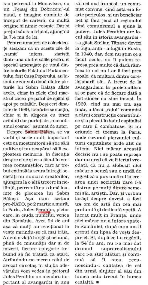 facsimil din articolul "Doua opere incheiate" de Marius Tita in ziarul Bursa nr.67/4 aprilie 2008