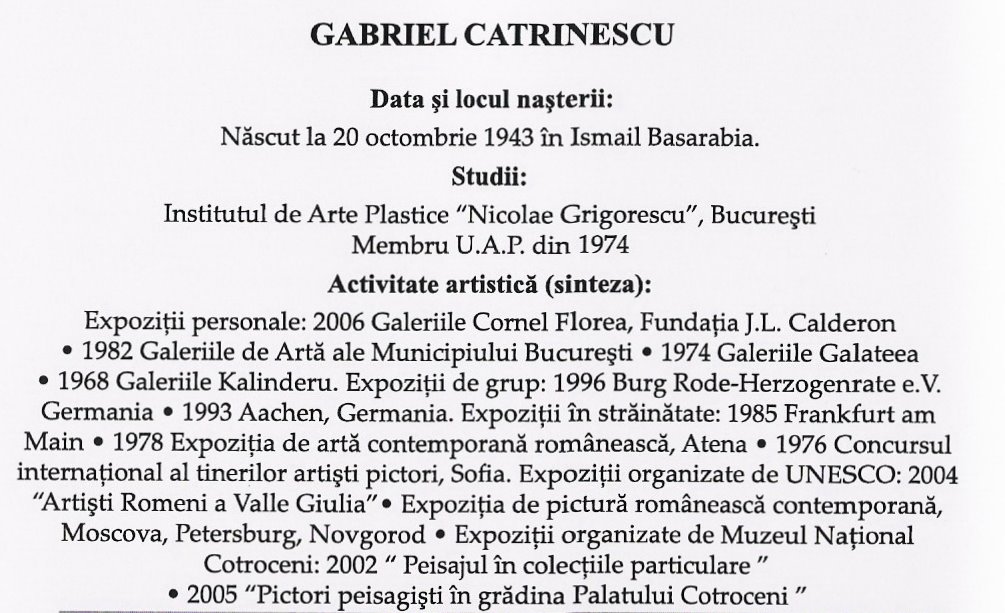 Gabriel Catrinescu  - C.V. in Catalogul "In gradina Palatului Cotroceni"