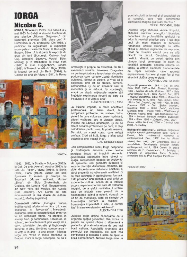 NECULAI IORGA in Enciclopedia artistilor romani contemporani Ed. ARC 2000 vol. IV pag.94