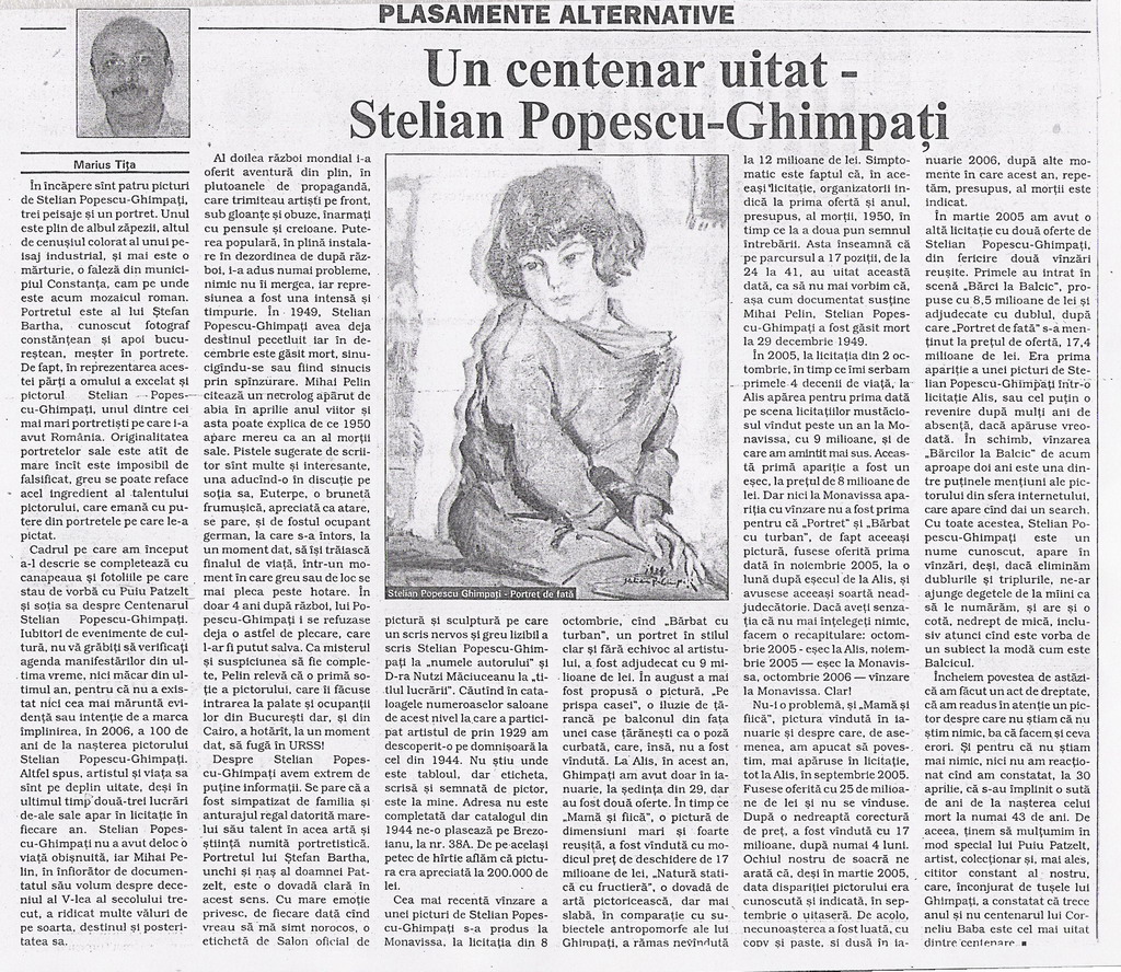 Un centenar uitat - Stelian Popescu-Ghimpati, articol de Marius Tita in ziarul Bursa din 