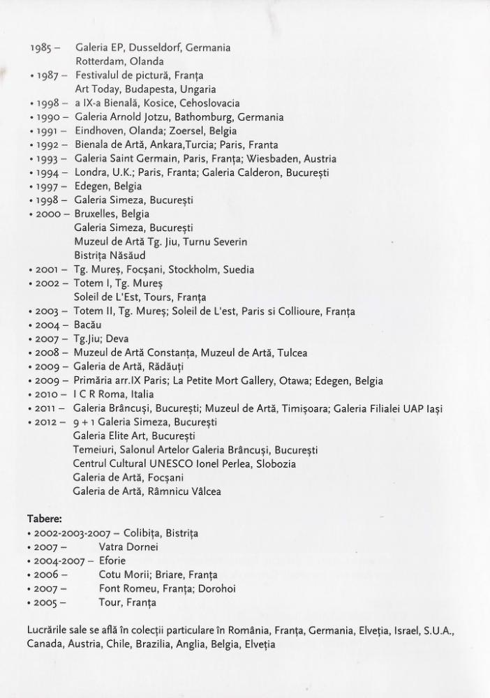 CV in Catalogul expozitiei de pictura STEFAN PELMUS de la Galeria Goldart - Hilton 5-22 iunie 2012 partea 2