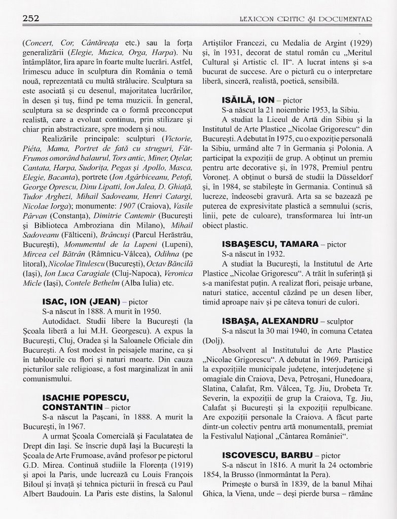 Isbasescu Tamara in "Lexicon critic si documentar sec XV-XX" de Mircea Deac. pag. 252