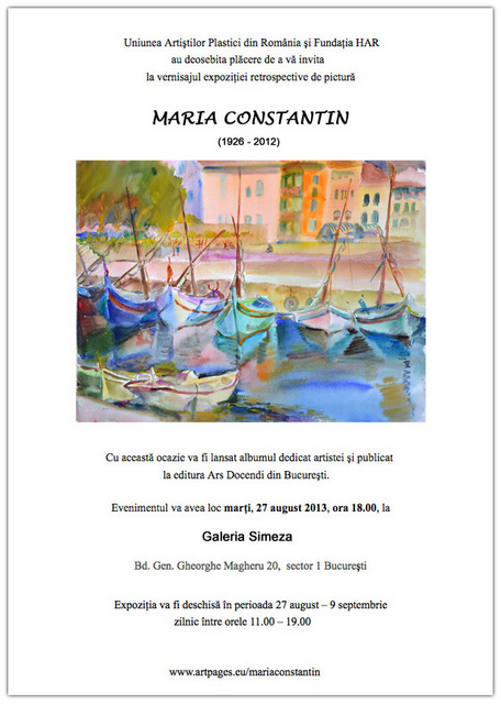Invitatie la expozitia Maria Constantin la Galeria Simeza Buc. aug. 2013
