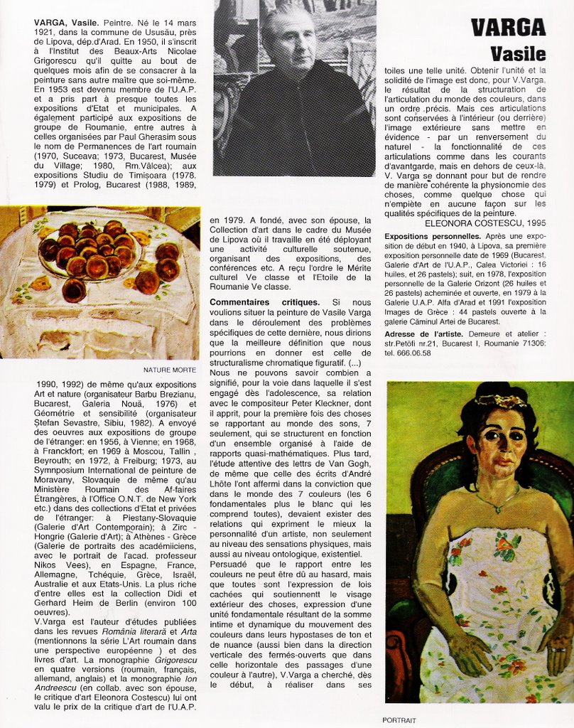 VASILE VARGA - facsimil cu C.V. din Enciclopedia artistilor romani contemporani - Ed.ARC 2000 vol. I