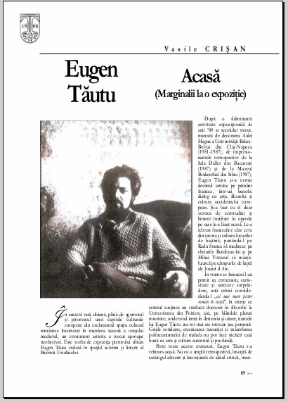 Articol de Vasile Crisan in Revista Transilvania despre Eugen Tautu in 2007