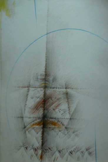 Aurel ACASANDREI - "Coloana de acoperis", creioane colorate pe carton, 50x35 cm 21-2