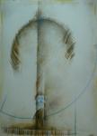Aurel ACASANDREI - "Coloana de acoperis", creioane colorate pe carton, 46x33 cm 3