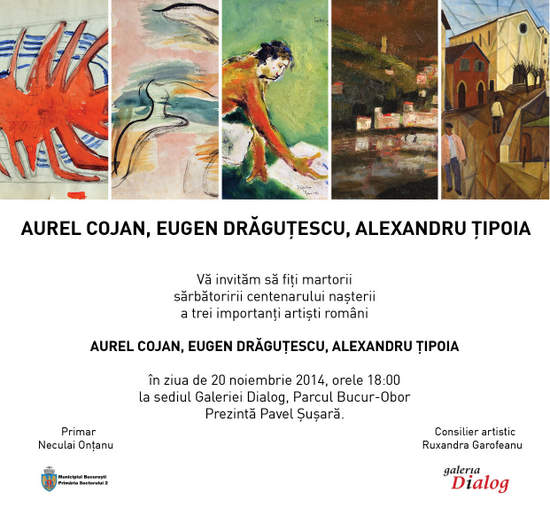 invitatie aniversare centenar A Cojan, E Dragutescu, A Tipoia la Dialog 20 nov. 2014