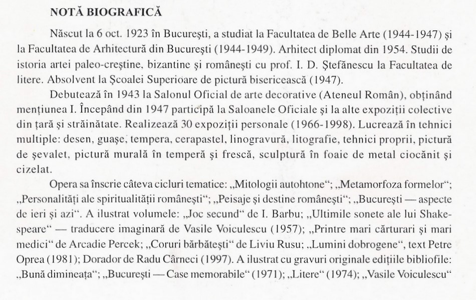 Dragos MORARESCU - CV in Catalogul expozitiei retrospective din sept-oct 1998 CRATER 