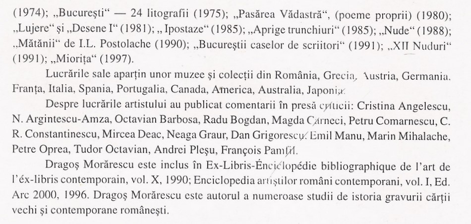 Dragos MORARESCU - CV in Catalogul expozitiei retrospective din sept-oct 1998 CRATER 