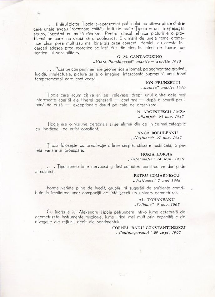 Catalog expozitie Alexandru TIPOIA la Galeria Orizont iulie 1970 pag. 10-a