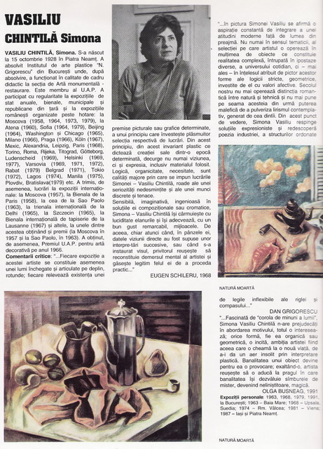 SIMONA VASILIU CHINTILA - facsimil cu C.V. din Enciclopedia artistilor romani contemporani - Ed.ARC 2000 - 1998 vol.II pag.190