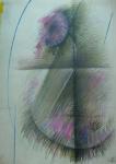 Aurel ACASANDREI - "Coloana de acoperis", creioane colorate pe carton, 50x35 cm 1-2