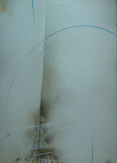 Aurel ACASANDREI - "Coloana de acoperis", creioane colorate pe carton, 50x35 cm 19-1